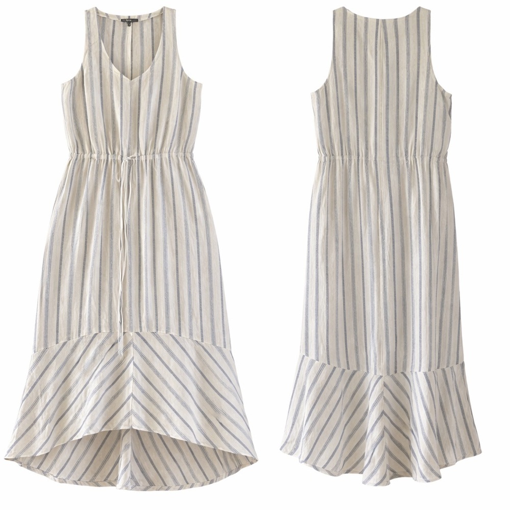 Drew Anthropologie Blue & White Striped Linen Blend Hi-Low Dress Small | Resort - Picture 5 of 5